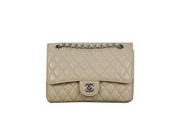 Chanel 2.55 Classic Flap Bag Apricot Sheepskin Leather Silver