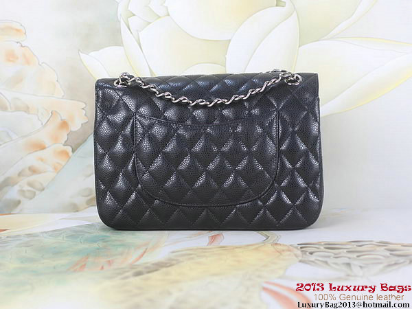 Chanel 2.55 Classic Flap Bag Black Original Cannage Patterns Leather Silver