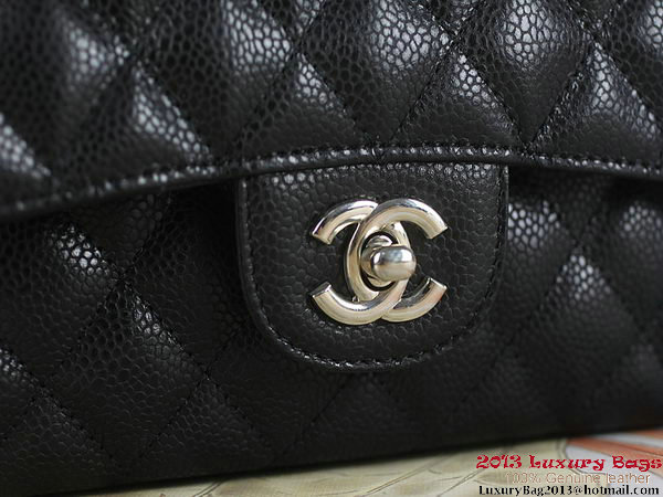 Chanel 2.55 Classic Flap Bag Black Original Cannage Patterns Leather Silver