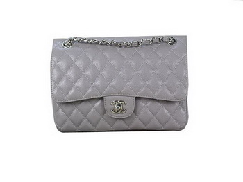 Chanel 2.55 Classic Flap Bag Gray Original Cannage Patterns Leather Silver