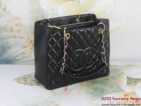 Chanel A50995 Black Original Cannage Leather Shoulder Bag Gold