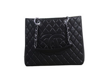 Chanel A50995 Black Original Cannage Leather Shoulder Bag Silver