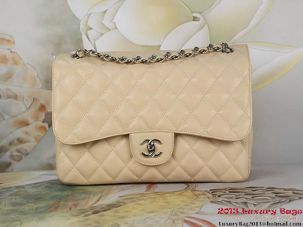 Chanel Classic Flap Bag Apricot Original Cannage Patterns Leather Silver