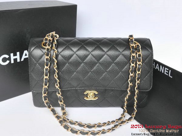 Chanel 2.55 Classic Flap Bag Black Original Caviar Leather Gold