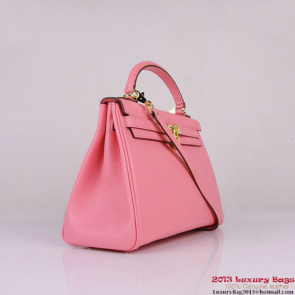 Hermes Kelly 32cm Shoulder Bags Pink Clemence Leather Gold