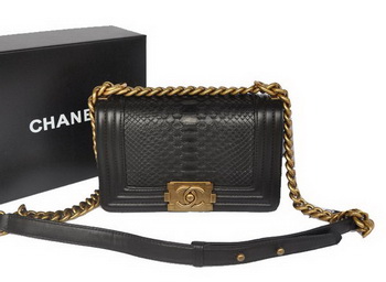 Boy Chanel Flap Shoulder Bag Python Leather A66094 Black