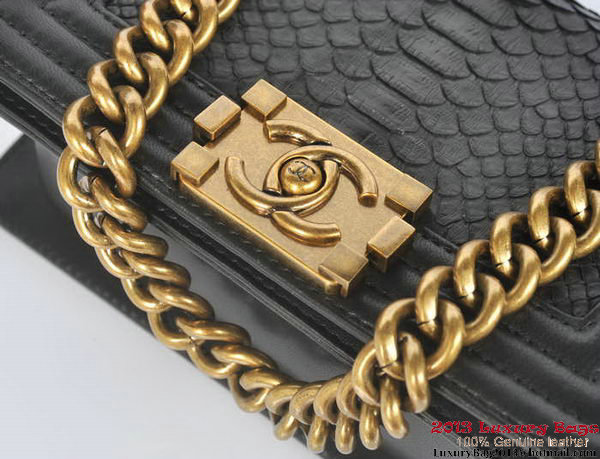 Boy Chanel Flap Shoulder Bag Python Leather A66094 Black