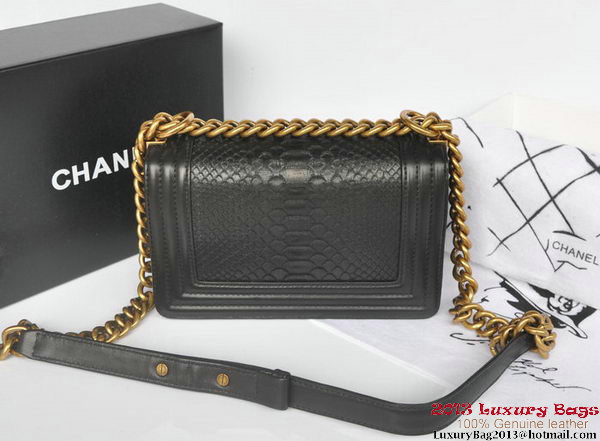 Boy Chanel Flap Shoulder Bag Python Leather A66094 Black