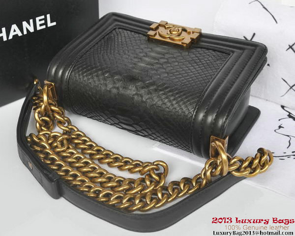 Boy Chanel Flap Shoulder Bag Python Leather A66094 Black