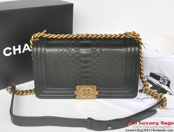 Boy Chanel Flap Shoulder Bag Python Leather A66095 Black