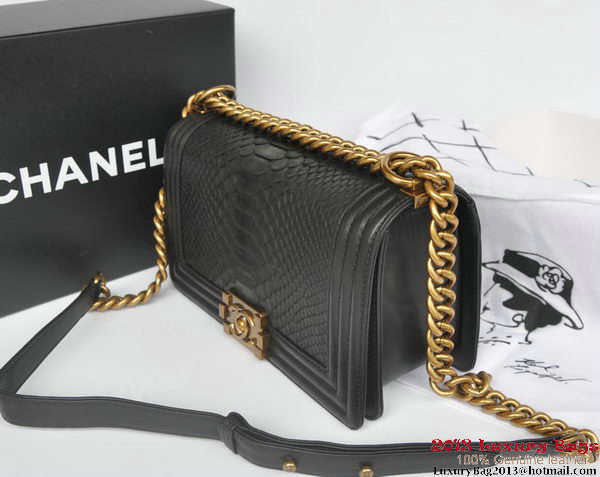 Boy Chanel Flap Shoulder Bag Python Leather A66095 Black