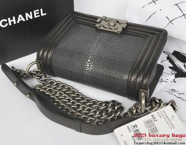 Boy Chanel Flap Shoulder Bag in Original Galuchat A66231 Black