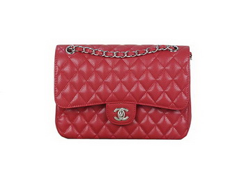 Chanel 2.55 Series Flap Bag Red Original Cannage Patterns Leather A1112 Silver