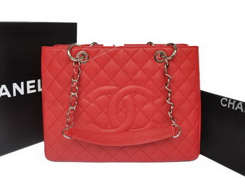 Chanel Classic Coco Bag GST Caviar Leather A36092 Red Silver