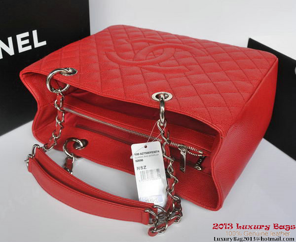 Chanel Classic Coco Bag GST Caviar Leather A36092 Red Silver