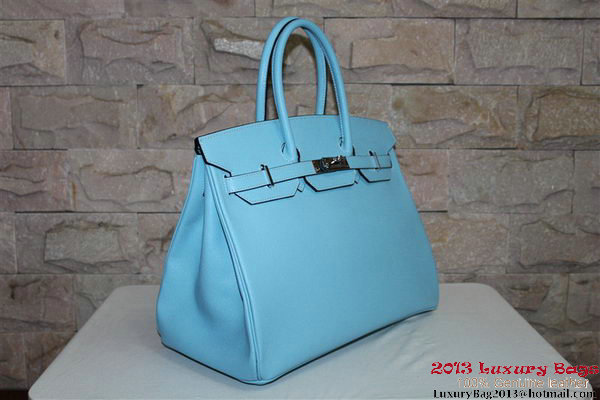 Hermes Birkin 35CM Tote Bag Light Blue Palm Pattern Leather H6089 Silver