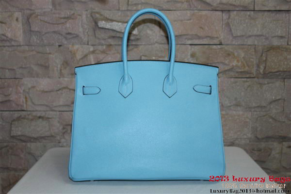 Hermes Birkin 35CM Tote Bag Light Blue Palm Pattern Leather H6089 Silver