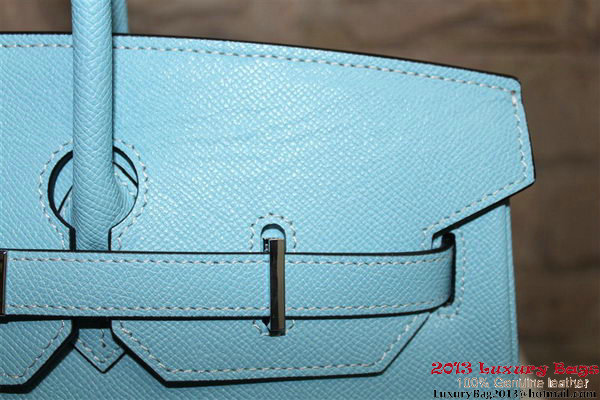 Hermes Birkin 35CM Tote Bag Light Blue Palm Pattern Leather H6089 Silver