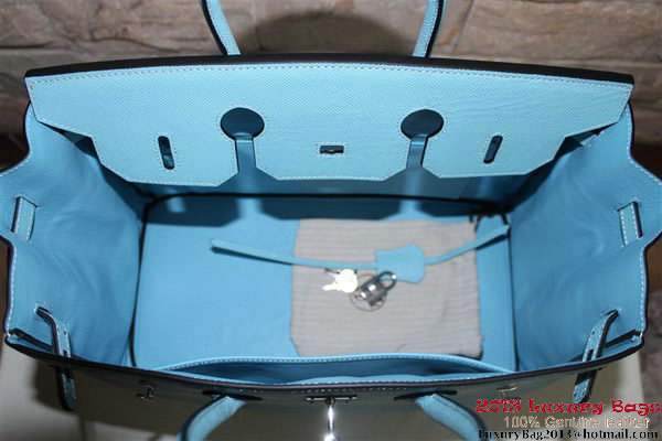 Hermes Birkin 35CM Tote Bag Light Blue Palm Pattern Leather H6089 Silver