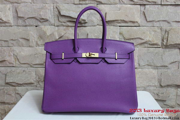 Hermes Birkin 35CM Tote Bag Purple Clemence Leather H6089 Gold