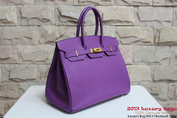 Hermes Birkin 35CM Tote Bag Purple Clemence Leather H6089 Gold