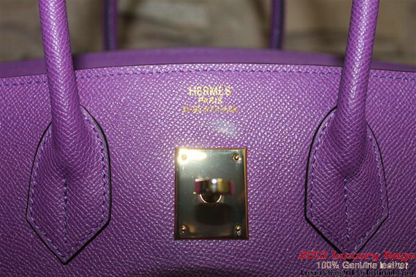 Hermes Birkin 35CM Tote Bag Purple Clemence Leather H6089 Gold