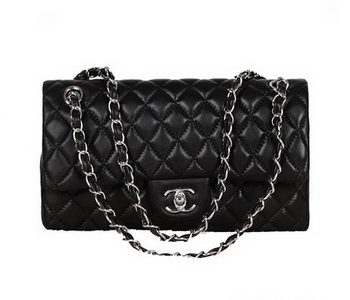 Chanel 2.55 Series Bag Black Sheepskin Leather 1112 Silver