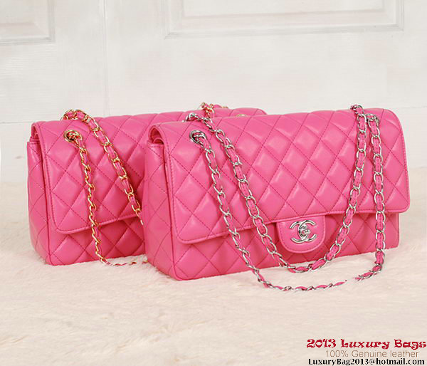 Chanel Classic Flap Bag 1113 Rose Sheepskin Silver