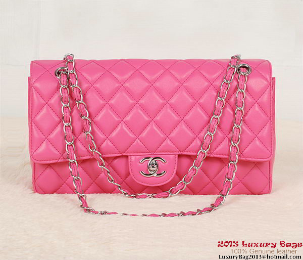 Chanel Classic Flap Bag 1113 Rose Sheepskin Silver