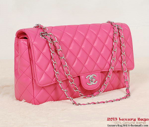 Chanel Classic Flap Bag 1113 Rose Sheepskin Silver