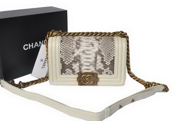 Boy Chanel Flap Shoulder Bag Python Leather A66094 OffWhite