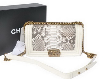 Boy Chanel Flap Shoulder Bag Python Leather A66095 OffWhite