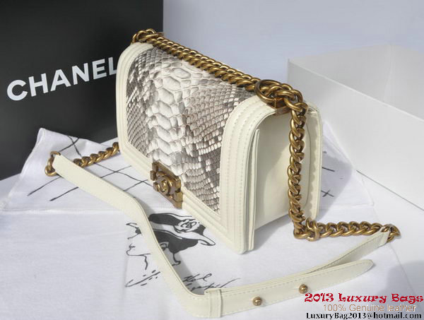 Boy Chanel Flap Shoulder Bag Python Leather A66095 OffWhite