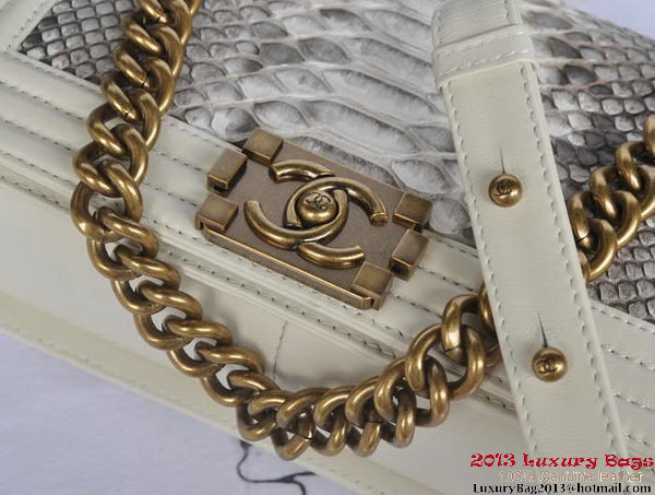 Boy Chanel Flap Shoulder Bag Python Leather A66095 OffWhite