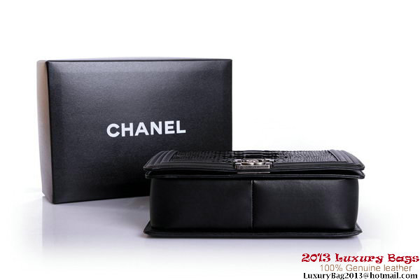 Boy Chanel Flap Shoulder Bag Genuine Snake Leather A37005 Black