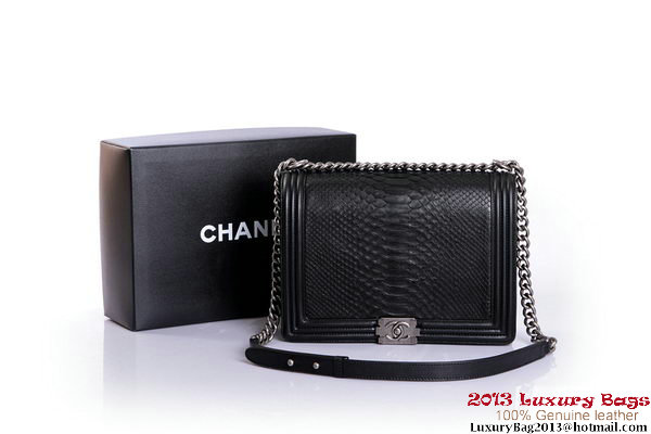 Boy Chanel Flap Shoulder Bag Genuine Snake Leather A37005 Black