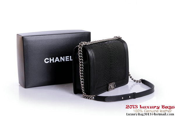 Boy Chanel Flap Shoulder Bag Genuine Snake Leather A37005 Black