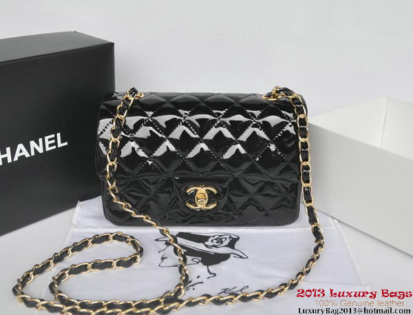 Chanel Classic Flap Bags Black Original Patent Leather A1116 Gold