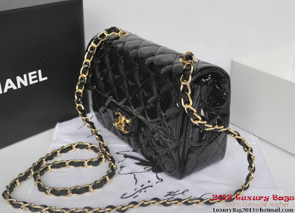 Chanel Classic Flap Bags Black Original Patent Leather A1116 Gold