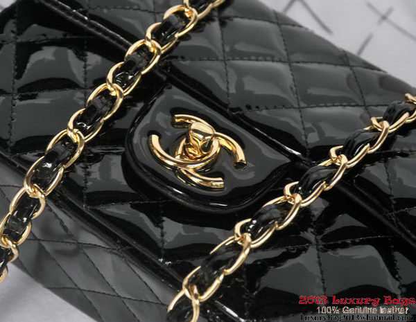 Chanel Classic Flap Bags Black Original Patent Leather A1116 Gold