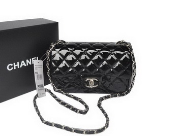 Chanel Classic Flap Bags Black Original Patent Leather A1116 Silver