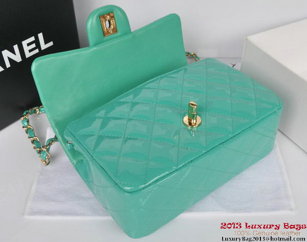 Chanel Classic Flap Bags Light Green Original Patent Leather A1116 Gold