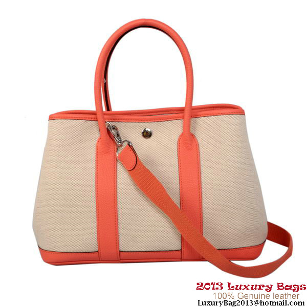 Hermes Garden Party 30CM Bag Canvas Leather A1288 Light Red