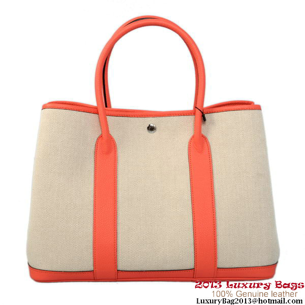 Hermes Garden Party 36CM Bag Canvas Leather A1288 Light Red