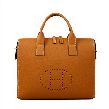 Hermes Mens Briefcase Calf Leather H1289A Camel