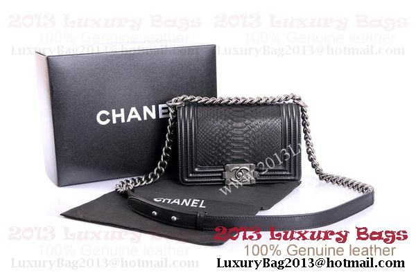 Boy Chanel Flap Shoulder Bag Genuine Python Leather A37006 Black