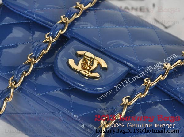 Chanel Classic Flap Bags Blue Original Patent Leather A1116 Gold