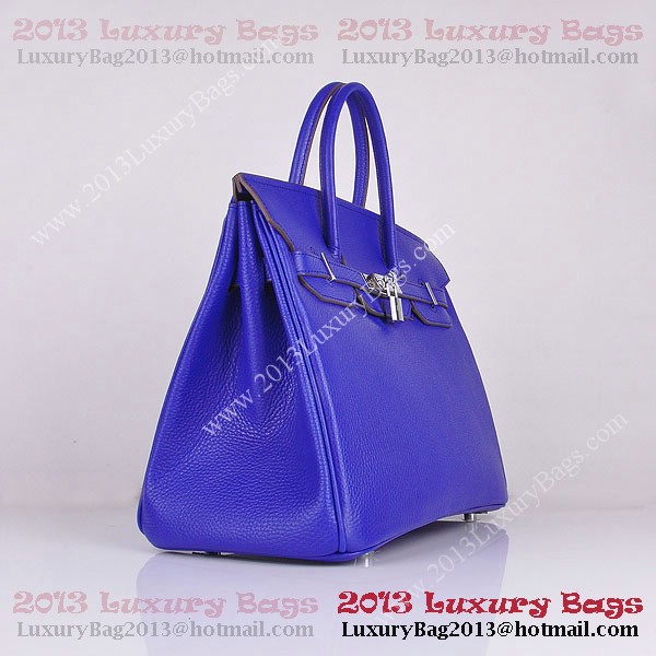 Hermes Birkin 35CM Tote Bag Blue Clemence Leather H6089 Silver