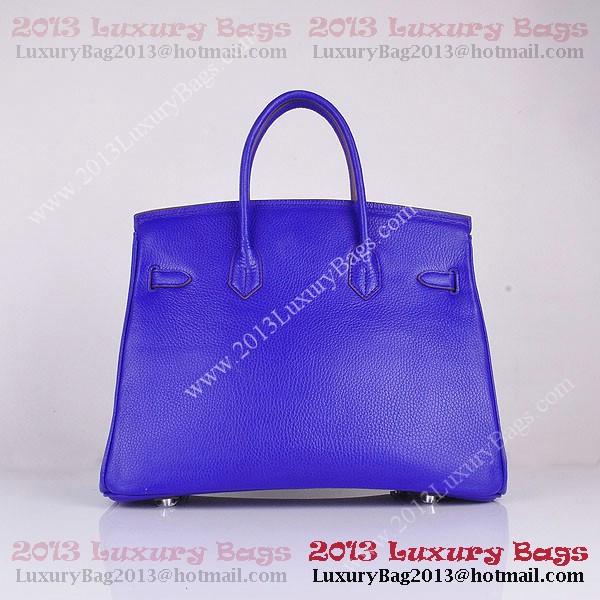 Hermes Birkin 35CM Tote Bag Blue Clemence Leather H6089 Silver