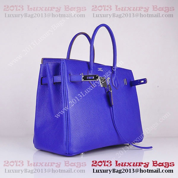 Hermes Birkin 35CM Tote Bag Blue Clemence Leather H6089 Silver